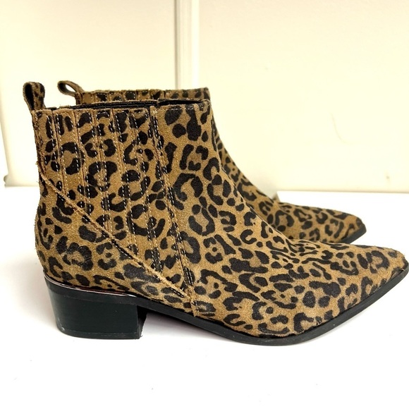 Marc Fisher Missir Women's Shoes Brown Leather Leopard Print Chelsea Boots 7.5M - Picture 4 of 9